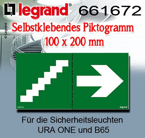 Legrand Selbstklebendes Piktogramm Treppe Pfeil 100 x 200 mm für die Sicherheitsleuchten URA ONE und B65 / 3-teilig