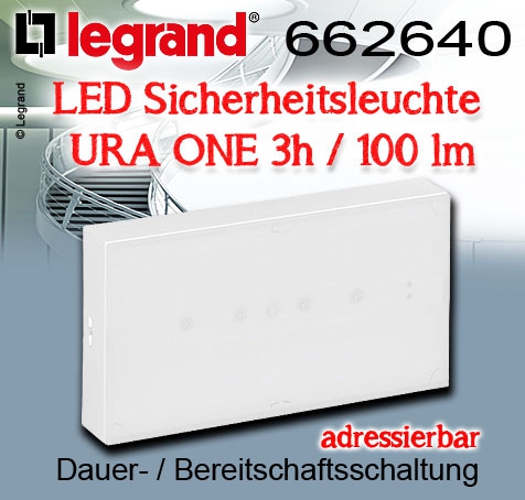 Legrand LED Sicherheitsleuchte adressierbar URA ONE 3h / 100 lm / Dauer-/Bereitschaftsschaltung / für den Innenbereich