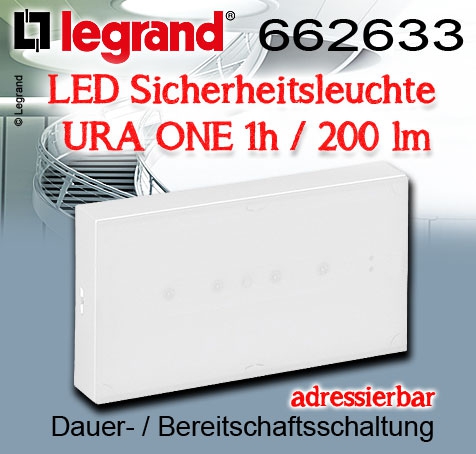 Legrand LED Sicherheitsleuchte adressierbar URA ONE 1h / 200 lm / Dauer-/Bereitschaftsschaltung / für den Innenbereich