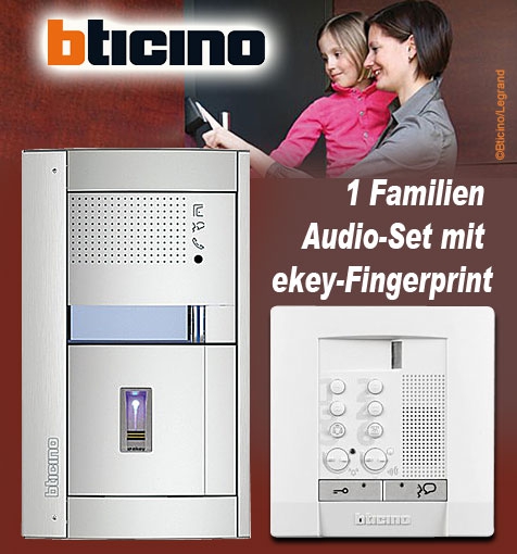 Bticino 2-Draht 1 Familien Audio-Set mit ekey-Fingerprint 4 Kanal, POLYX mit SFERA Allmetal UP