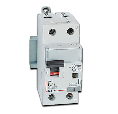 Legrand FI / LS Schutzschalter, 1-polig + mitschaltendem Neutralleiter DX3 FILS C20 A, 1-polig+N, 6 kA, 30 mA, Typ AC - Kennlinie C