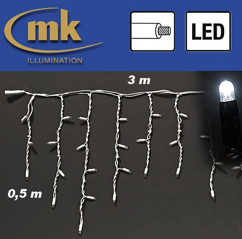 LED ICE LITE® 114 Eiszapfenvorhang 230V / 3 m x 0,5 m / 7W / koppelbar / IP67 für den Aussenbereich / weiß / weißes Kabel