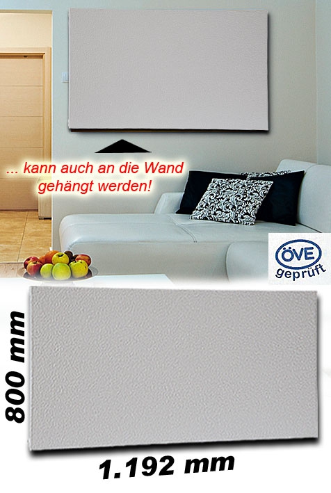Infrarotheizpaneel Victory HVH900 mit 1,5m Zuleitung und Uni-Stecker weiß - für die Wand- und Deckenmontage IP44 / 900W / 230V / 1.192 x 800 x 30 mm