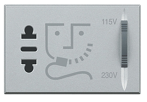 Rasiersteckdose mit Trenntrafo, Stromversorgung 230V 50/60Hz 3-modulig Aluminium