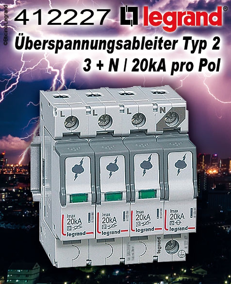 Legrand Überspannungsableiter Typ 2 / 3 + N / 20kA pro Pol