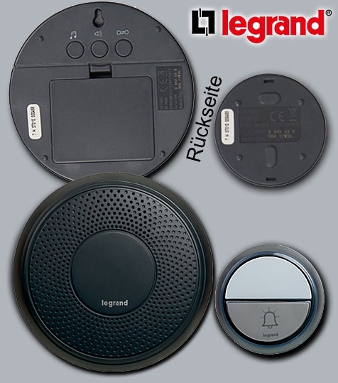 Legrand Funkgong-Set Komfort IP44 anthrazit mit 15 Ruftönen - Batteriebetrieb