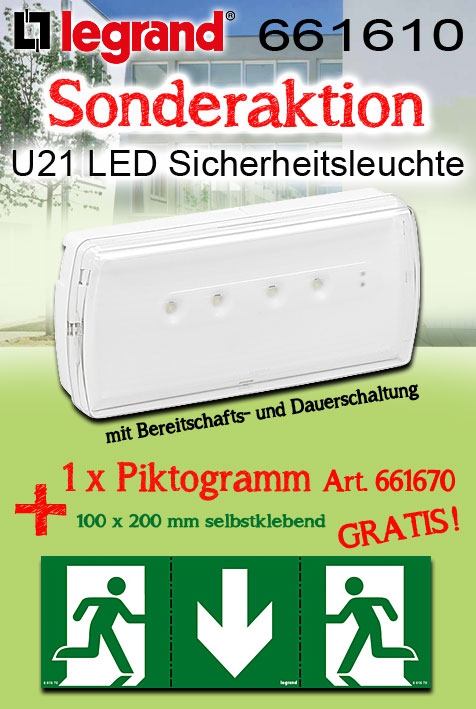 Legrand U21 LED Sicherheitsleuchte 100 LM, 3 Std, Bereitschafts-/ Dauerschaltung, IP42