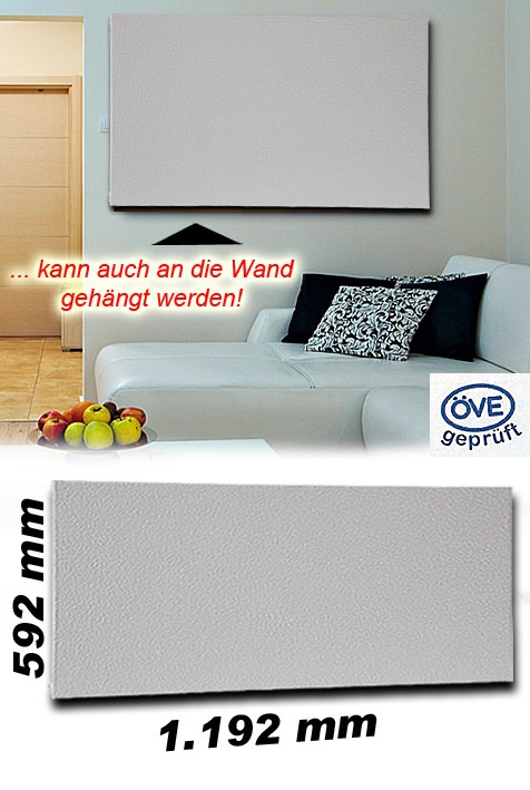 Infrarotheizpaneel Victory HVH700 mit 1,5m Zuleitung und Uni-Stecker weiß - für die Wand- und Deckenmontage IP44 / 700W / 230V / 1.192 x 592 x 30 mm