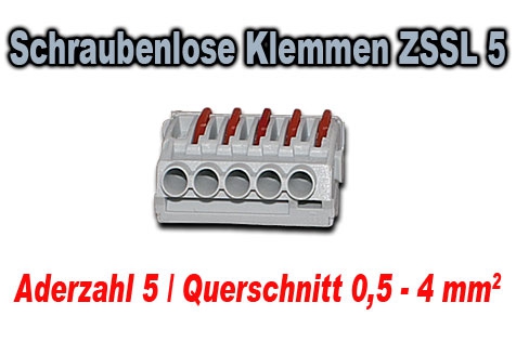 GT Schraubenlose Klemmen ZSSL 5 / grau / Aderzahl 5 / Querschnitt 0,5 - 4 mm2