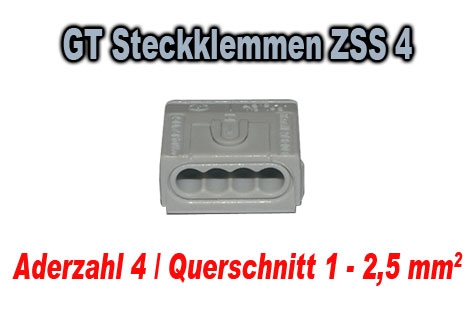 GT Steckklemmen ZSS 4 / grau / Aderzahl 4 / Querschnitt 1 - 2,5 mm2