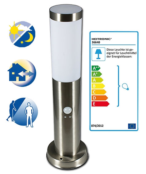 Heitronic Sockelleuchte LARISA 2/450 mit integriertem Infrarot Bewegungsmelder und Tag -  / Nachtsensor IP44
