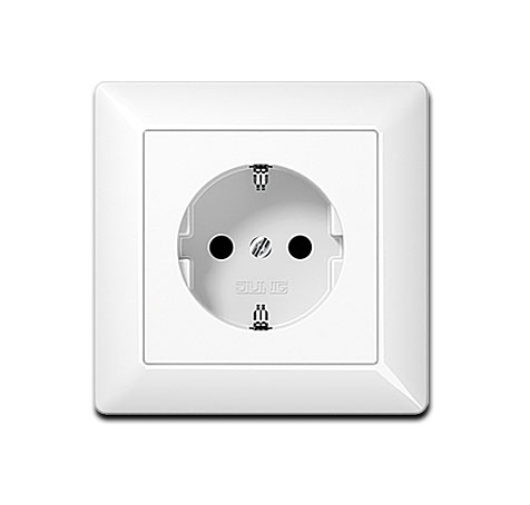 Jung UP Schuko Steckdose 1-fach mit Federklemmen, 80.5 x 80.5 mm, 16A 250V~, für starre Leiter bis 2,5 mm² / Alpinweiß