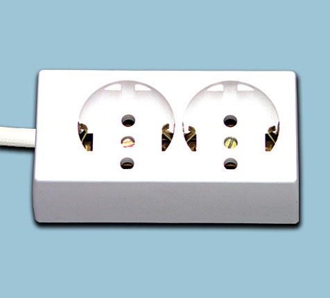 Tischverteiler 2-fach / 2 m Zuleitung 3x1,5 / schraubbar von oben / mit Schukowinkelstecker