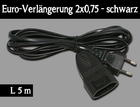 Euro-Verlängerung 2x0,75 / 5 Meter / schwarz