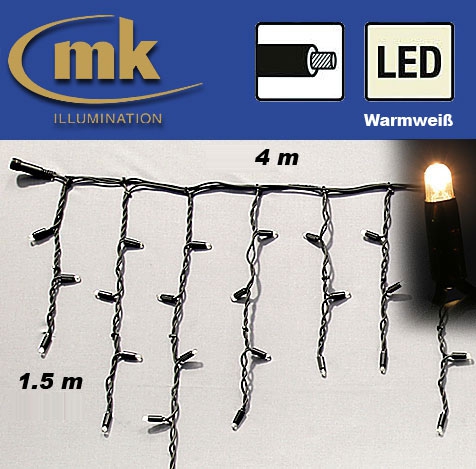 LED GIANT ICE LITE® 304 Eiszapfenvorhang 230V / 4 m x 1,5 m / 14W / koppelbar / IP67 für den Aussenbereich / warmweiß / schwarzes Kabel