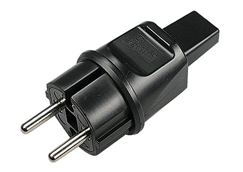 PVC-Stecker ohne Schutzkontakt mit Dichtkragen / IP44 spritzwassergeschützt