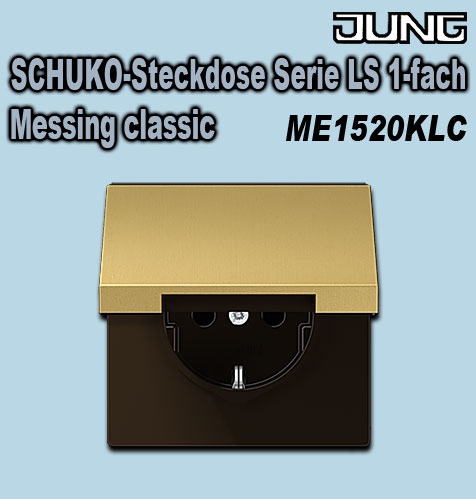 Jung SCHUKO-Steckdose mit Klappdeckel Serie LS 1-fach Metallausführung Messing classic