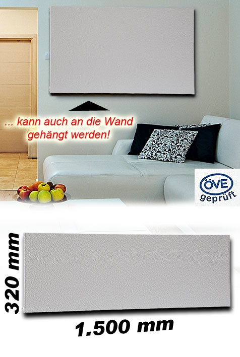 Infrarotheizpaneel Victory HVH400 mit 1,5m Zuleitung und Uni-Stecker weiß - für die Wand- und Deckenmontage IP44 / 400W / 230V / 1.500 x 320 x 30 mm