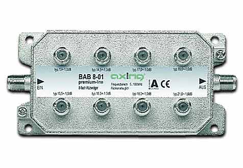 Axing SAT Verteiler 8-fach 13...22 dB Abzweigdämpfung -  5-1000 MHz - multimediatauglich
