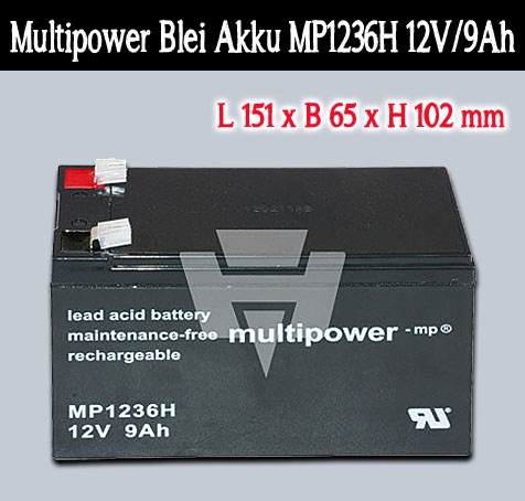 Multipower Blei Akku 12V / 9Ah / Faston 6,3mm 