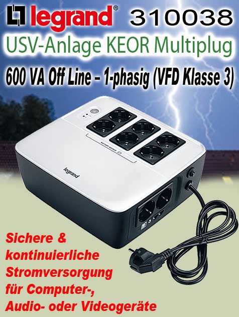 USV-Anlage KEOR Multiplug 600 VA Off Line - 1-phasig / VFD Klasse 3