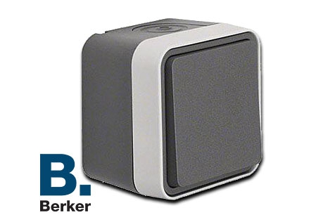 Berker FR AP Aus-/Wechselschalter W.1 / IP55 / grau/lichtgrau