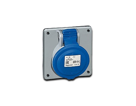 Legrand CEE-Anbausteckdose P17 Tempra Pro / 3-polig, 2P + PE / 16 A Flansch 84 x 84 mm - 200/250V~ Schutzart IP44