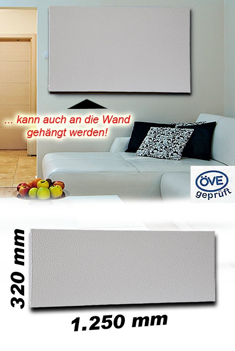 Infrarotheizpaneel Victory HVH330 mit 1,5m Zuleitung und Uni-Stecker weiß - für die Wand- und Deckenmontage IP44 / 330W / 230V / 1.250 x 320 x 30 mm