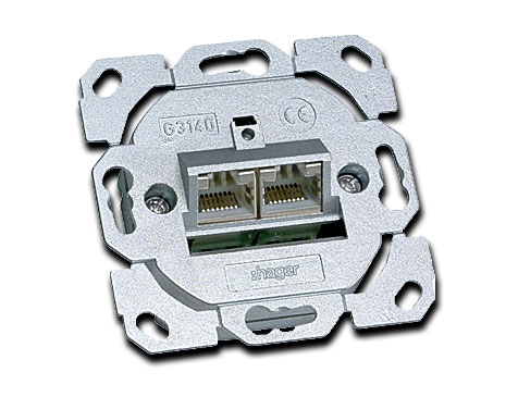 Datendose mit Anlegewerkzeug 2-fach RJ45 / Datendose 2 x Cat. 6A-Anschlüsse 8/8