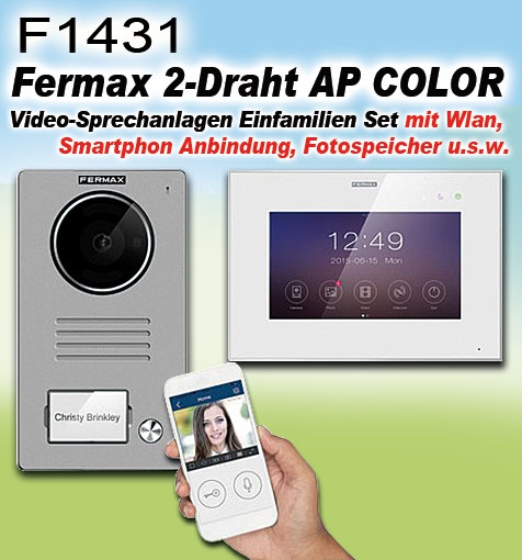 2-Draht AP COLOR Video-Sprechanlagen-Einfamilien-Set mit Wlan, Smartphone-Anbindung, Fotospeicher u.s.w.