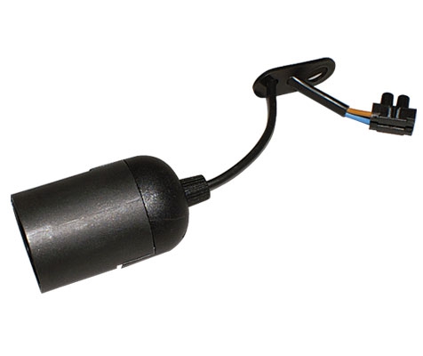Baustellenfassung E27 / 2-teilig mit 13 cm Zuleitung, Zugentlastung und Schraubklemme
