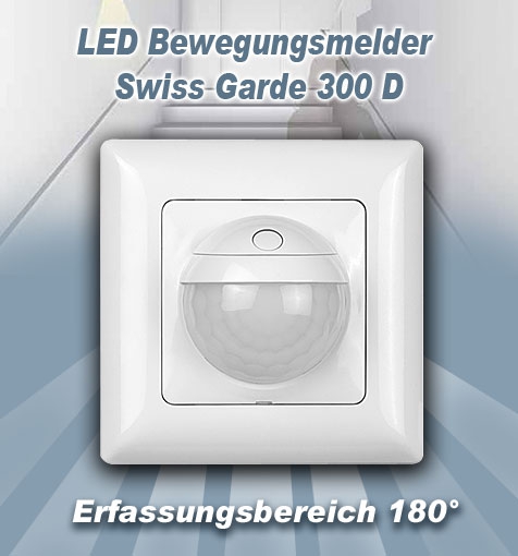 UP LED Bewegungsmelder Swiss Garde 300 D Präsenz Max 3-Leiter / weiß / IP20 / Schaltleistung LED 300W / Passend für viele deutsche Programme - wie auch für Creo und Valena