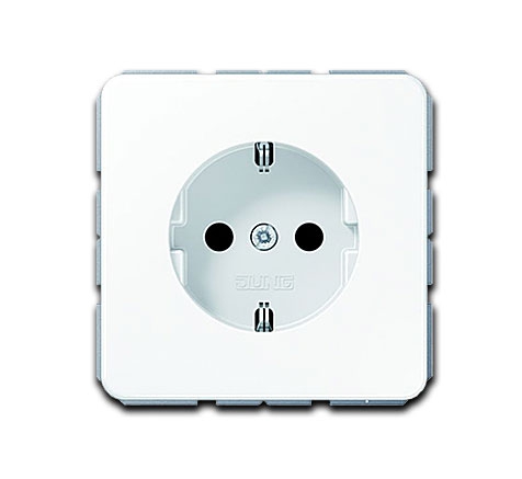 Jung UP Schuko Steckdose 1-fach mit Federklemmen, 68 x 68 mm, 16A 250V~, Duroplast glänzend, Alpinweiß