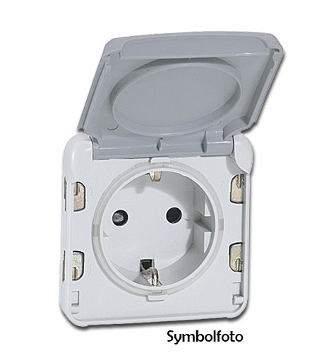 FR Steckdose (SL) 1-fach IP44 / Modular Plexo 55 weiß mit Klappdeckel