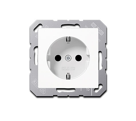 Jung UP Schuko Steckdose 1-fach, 55 x 55 mm, 16A 250V~, Duroplast hochkratzfest, Alpinweiß