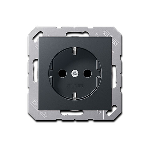 Jung Schuko Steckdose 1-fach mit Federklemmen, 55 x 55 mm, 16A 250V~, Thermoplast (bruchsicher) lackiert, Anthrazit matt