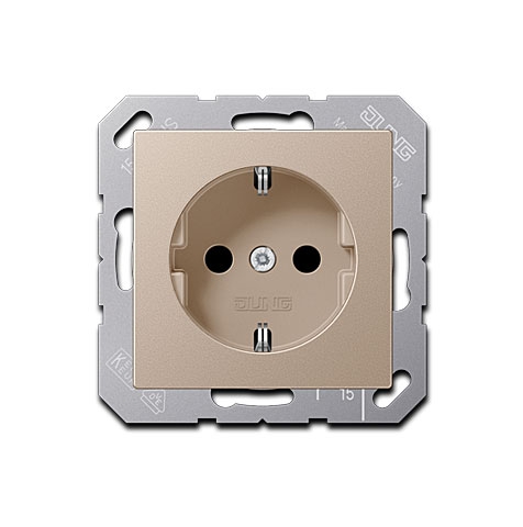 Jung Schuko Steckdose 1-fach mit Federklemmen, 55 x 55 mm, 16A 250V~, Duroplast hochkratzfest, lackiert, Champagner