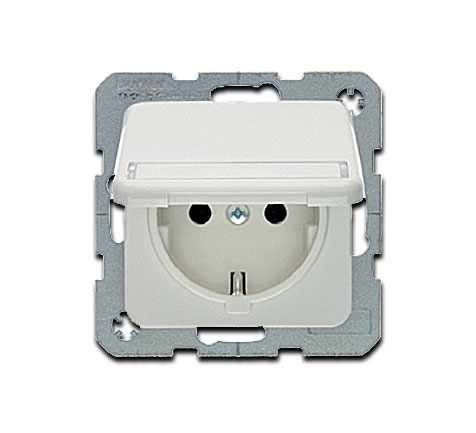 Berker Modul 2 UP Schuko Steckdose mit Klappdeckel & Beschriftungsfeld -   Polarweiß glänzend