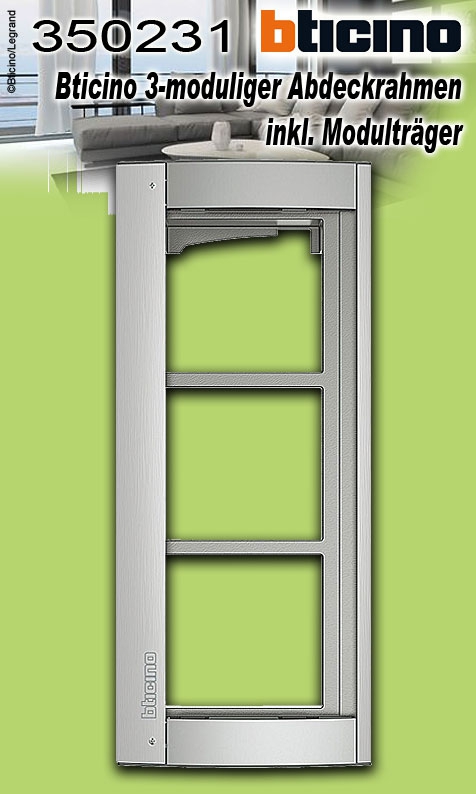 Bticino 3-moduliger Abdeckrahmen inkl. Modulträger für die Türstation SFERA Aluminium, Farbe: Allmetal