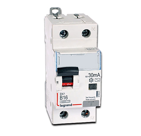 Legrand FI / LS Schutzschalter, 1-polig + mitschaltendem Neutralleiter DX3 FILS B16 A, 1-polig+N, 6 kA, 30 mA, Typ AC - Kennlinie B