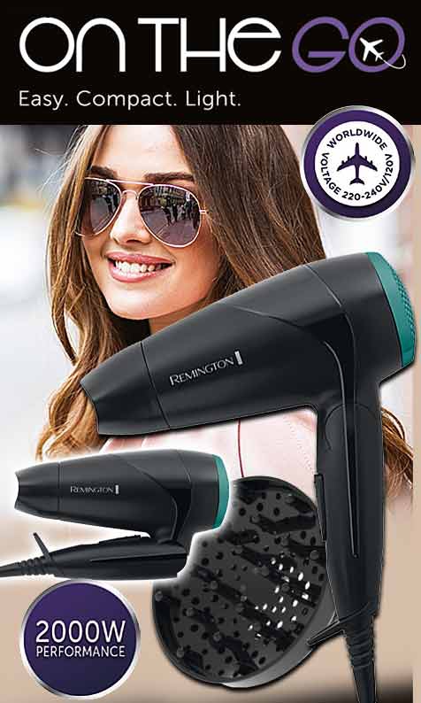 Remington On The Go Haartrockner / 2.000 Watt  D1500 - umklappbarer Griff ermöglicht ein platzsparendes Verstauen