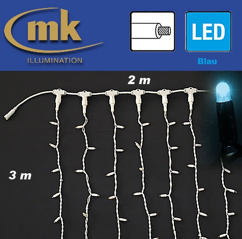 LED DRAPE LITE® 600 Gummi Lichtervorhang 230V / 2 m x 3 m / 35W / koppelbar / IP67 für den Aussenbereich / blaue LEDs / weißes Kabel