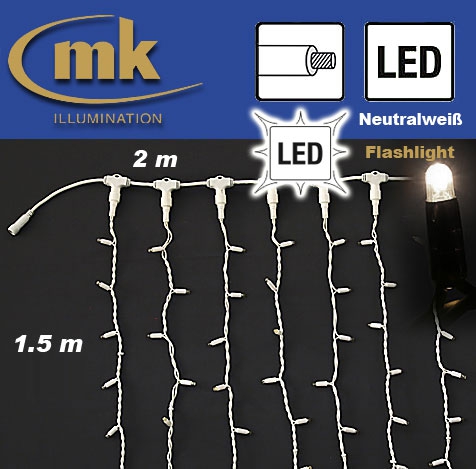LED DRAPE LITE® 300 flashing Gummi Lichtervorhang 230V / 2 m x 1.5 / 35W / koppelbar / IP67 für den Aussenbereich / neutralweiß / weißes Kabel