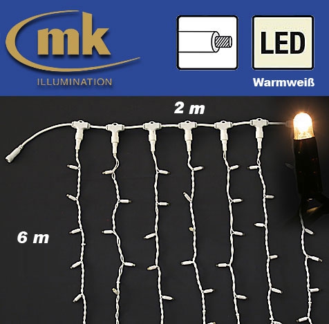 LED DRAPE LITE® 1200 Gummi Lichtervorhang 230V / 2 m x 6 m / 35W / koppelbar / IP67 für den Aussenbereich / warmweiß / weißes Kabel