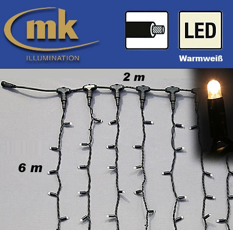 LED DRAPE LITE® 1200 Gummi Lichtervorhang 230V / 2 m x 6 m / 70W / koppelbar / IP67 für den Aussenbereich / warmweiß / schwarzes Kabel