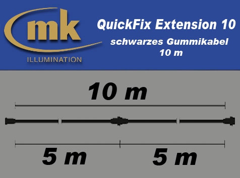 QuickFix Extension 10 / schwarzes Gummikabel 10m / IP67 / teilbar in 2 Segmente à 5 m