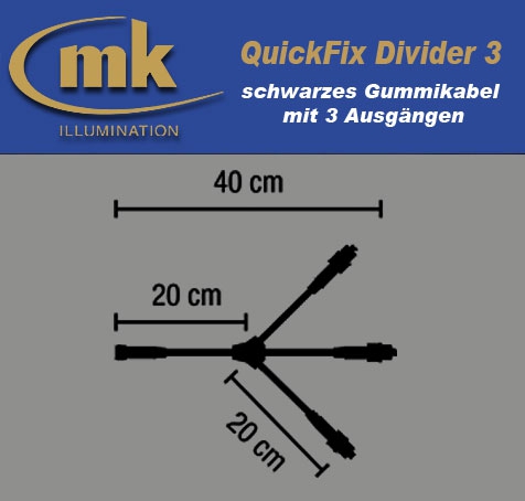 QuickFix Divider 3 schwarzes Gummikabel IP67 / Verteilerkabel mit 3 Ausgängen