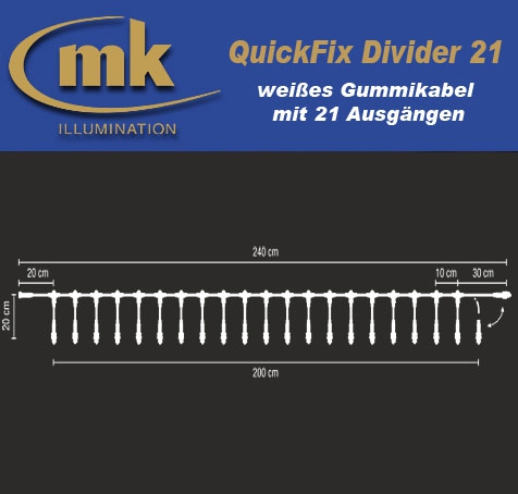 Quick-Fix Divider 21 weißes Gummikabel IP67 / Verteilerkabel mit 21 Ausgängen