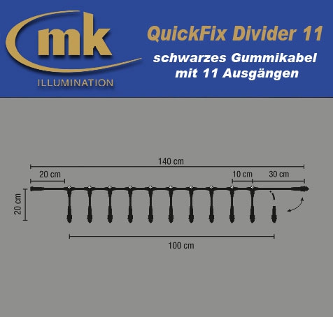 Quick-Fix Divider 11 schwarzes Gummikabel IP67 / Verteilerkabel mit 11 Ausgängen