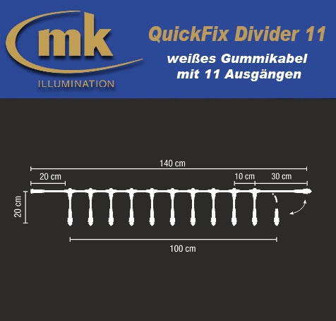 Quick-Fix Divider 11 weißes Gummikabel IP67 / Verteilerkabel mit 11 Ausgängen